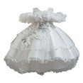 thumbnail image 6 of vigerkar Flower Girl's Long Dress Kids Lace Princess Puff Dress Wedding Birthday Party Dress (White, 2-3 Years), 6 of 9