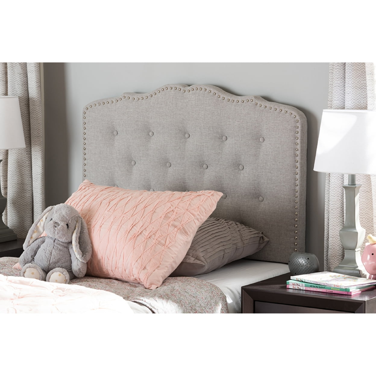 Baxton Studio Lucy Modern and Contemporary Greyish Beige Fabric Twin Size Headboard,Wholesale Interiors