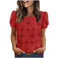 thumbnail image 2 of Craaazy Women's Relaxed Fit Crew Neck Blouse, Solid Color Short Sleeve Lace Eyelet Top, Loose Comfy Floral Lace Casual Tee for Summer Gifts, 2 of 6