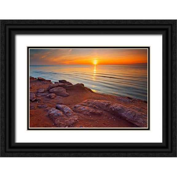 Jaynes Gallery 24x17 Black Ornate Wood Framed with Double Matting Museum Art Print Titled - Canada-Prince Edward Island-Campbelton Sunset Northumberland Strait