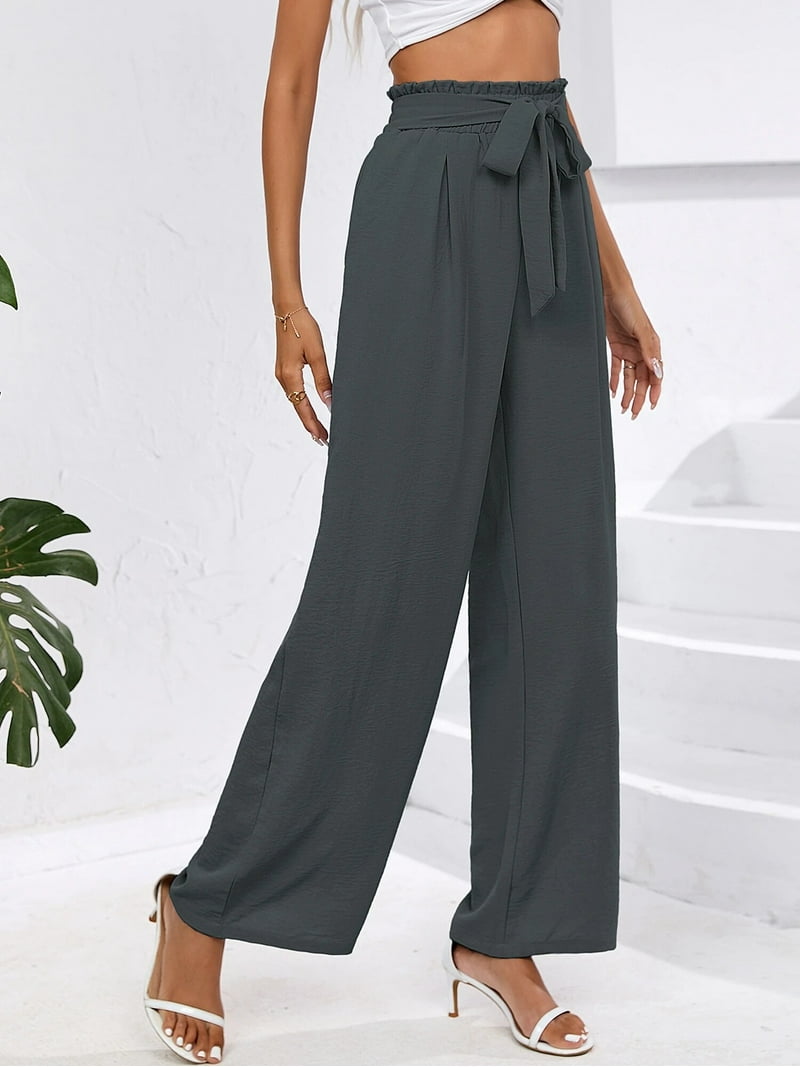 パンツ HIGH WAIST WIDE LEG PANTS Chiclily Women Wide Leg Pants with Pockets High Waist Loose