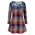 thumbnail image 5 of Rosegal Women's Plus Size Button Lace Insert Checkered Blouse, 5 of 5