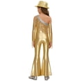 thumbnail image 2 of RUNQHUI Kids Girls Metallic Ruffle Flared Jumpsuit with Hat Set Fringed Performance Disco Dance Outfit Gold 14, 2 of 6