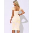 thumbnail image 3 of DARING DIVA Midi Cocktail Bodycon Square Neck Printed Dress XS Light Yellow, 3 of 6