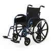 Medline Hybrid Wheelchair + Transport Chair, Swing Away Footrests & Removable Desk-Length Arms, 300 lb. Weight Capacity, Blue Frame