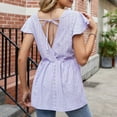 thumbnail image 6 of Mittory Women's Peplum Tops Tie Flutter Short Sleeve Blouse Eyelet Peasant Lace Top, 6 of 7