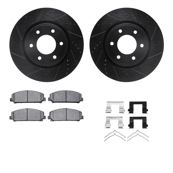 Dynamic Friction Company Front Brake Rotors-Drilled and Slotted-Black with 5000 Advanced Brake Pads includes Hardware 8512-68018