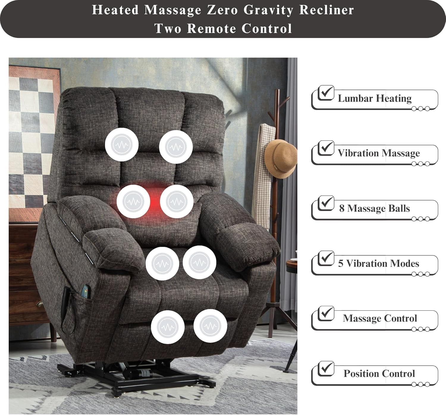 Oversized Power Lift Recliner Big Man 400lbs, Extra Wide Recliner Chair with Lifts Vertically for Elderly, Features Cup Holder, Heat and Massage, Zero Gravity Lay Flat for Adults