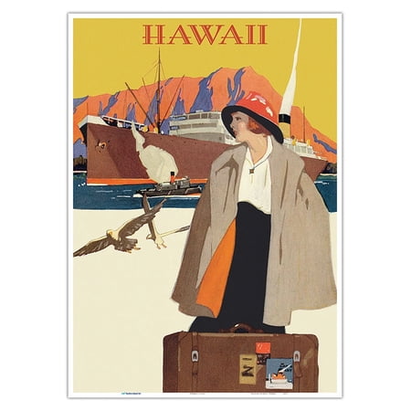 Hawaii - Vintage Ocean Liner Travel Poster c.1921 - Master Art Print 10in x 14in