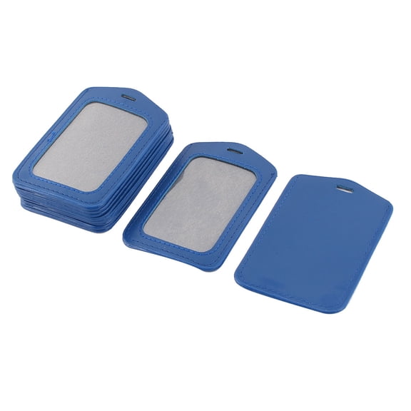 Unique Bargains Office  Faux Leather Vertical Name Card ID Badge Holder Blue 10pcs