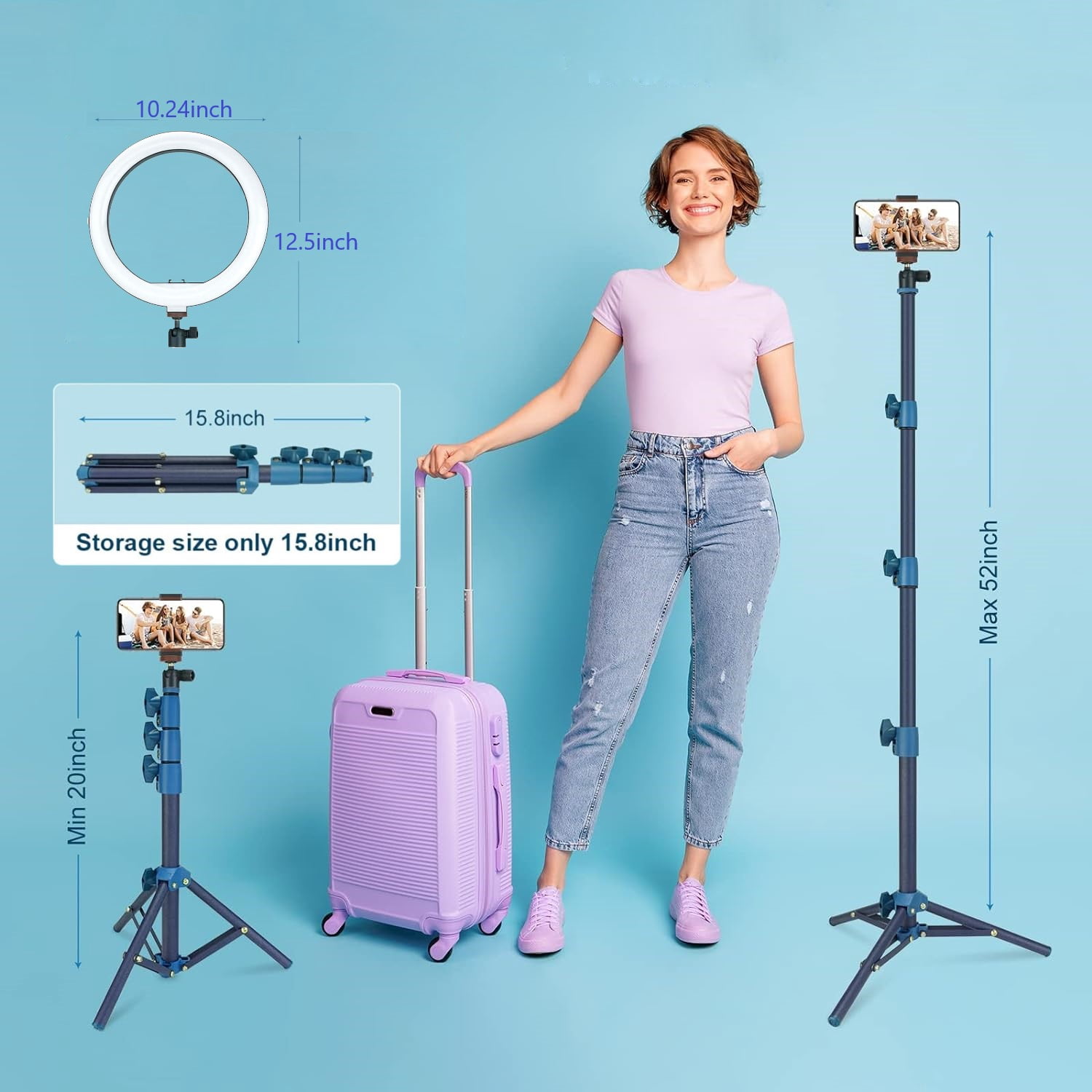 LINCO Dimmable Ring Light Heavy Duty Selfie Stick Tripod Bluetooth Remote 60" for Live Streaming YouTube Video Photography