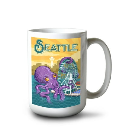 

15 fl oz Ceramic Mug Seattle Washington Giant Octopus Dishwasher & Microwave Safe