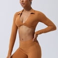 thumbnail image 7 of Women's V Neck Sports Bras Workout Running Athletic Bra Long Sleeve Crop Tops Metamorph Sienna Twist Deep V Workout Cropped T Shirt Top with Compression for Yoga Pilates Gym Outfit, 7 of 7