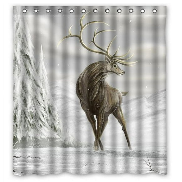 TOUXIHAA Frozen Reindeer Shower Curtain Bathroom Curtain Set with Hooks Size 66x72 inch