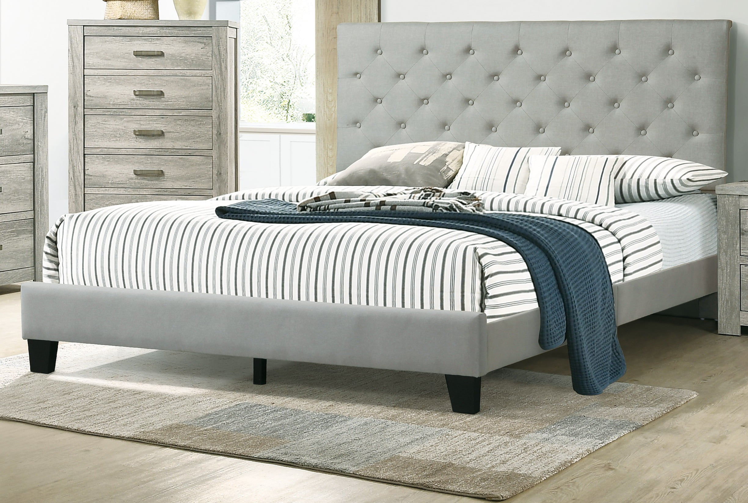 Eastern King Size Bed 1pc Set Gray Color Bedroom Furniture Set Beautiful Tufted Hb Walmart Com Walmart Com