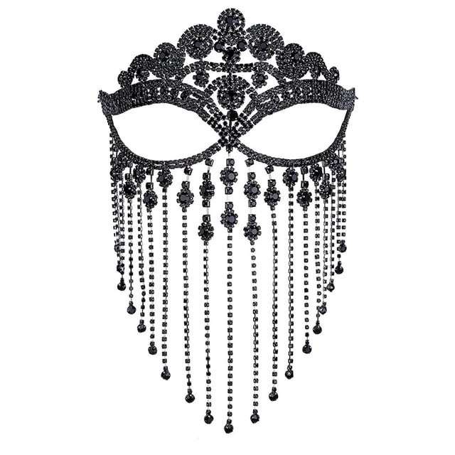 Máscara de borlas de diamantes de imitación para blogger, decoración facial de mascarada de moda, accesorios para el cabello con diamantes exagerados y completos, máscara femenina