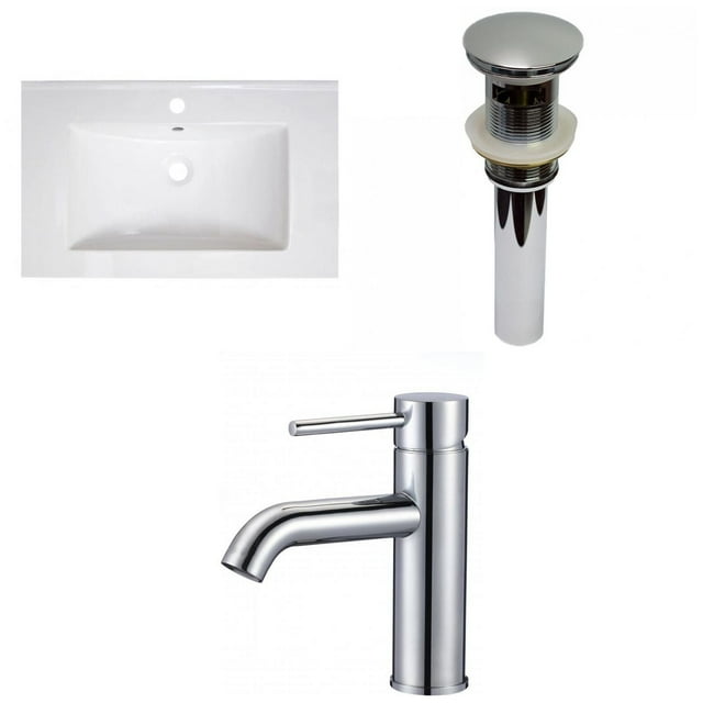 American Imaginations 30-in. W 1 Hole Ceramic Top Set In White Color - Overflow Drain Incl. AI-29748