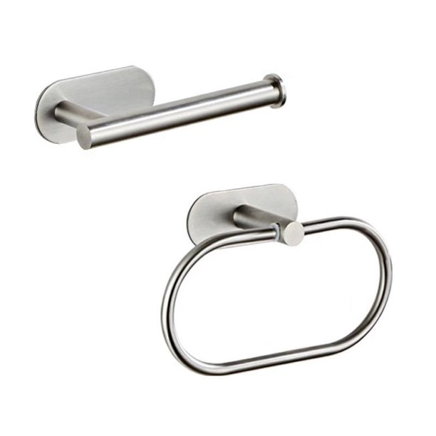 2 piezas de accesorios de baño toallero de papel toallero de acero inoxidable 304 toallero de papel cepillado no perforado pegatina de perforación libre toallero de una sola varilla toallero