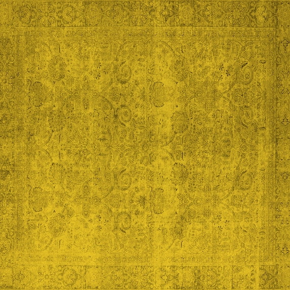 Ahgly Company Machine Washable Indoor Square Oriental Yellow Industrial Area Rugs, 8' Square