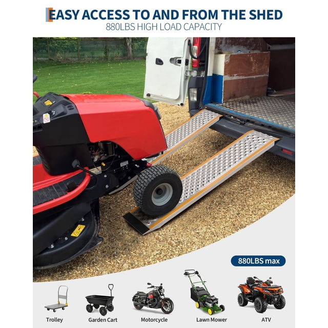 AKDSteel 2 Pack 4ft Aluminum Shed Ramps, 800 Lbs Capacity Loading Ramps With Anti-Slip Punch Plate Surface For Lawn Mowers And Atvs