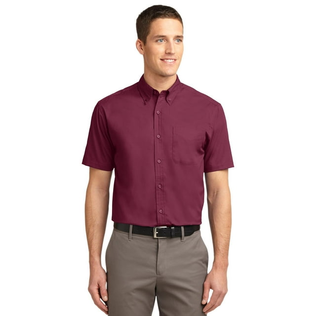 Port Authority Men's Short Sleeve Easy XS Burgundy/Light Stone