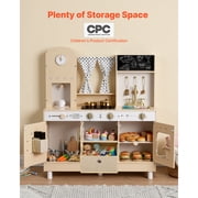 KFFKFF Wooden Play Kitchen Set for Kids, Pretend Cooking Toy with Lights & Sounds, Includes Food & Cookware, Modern Design with Ice Maker and Microwave, Suitable for Ages 3-8