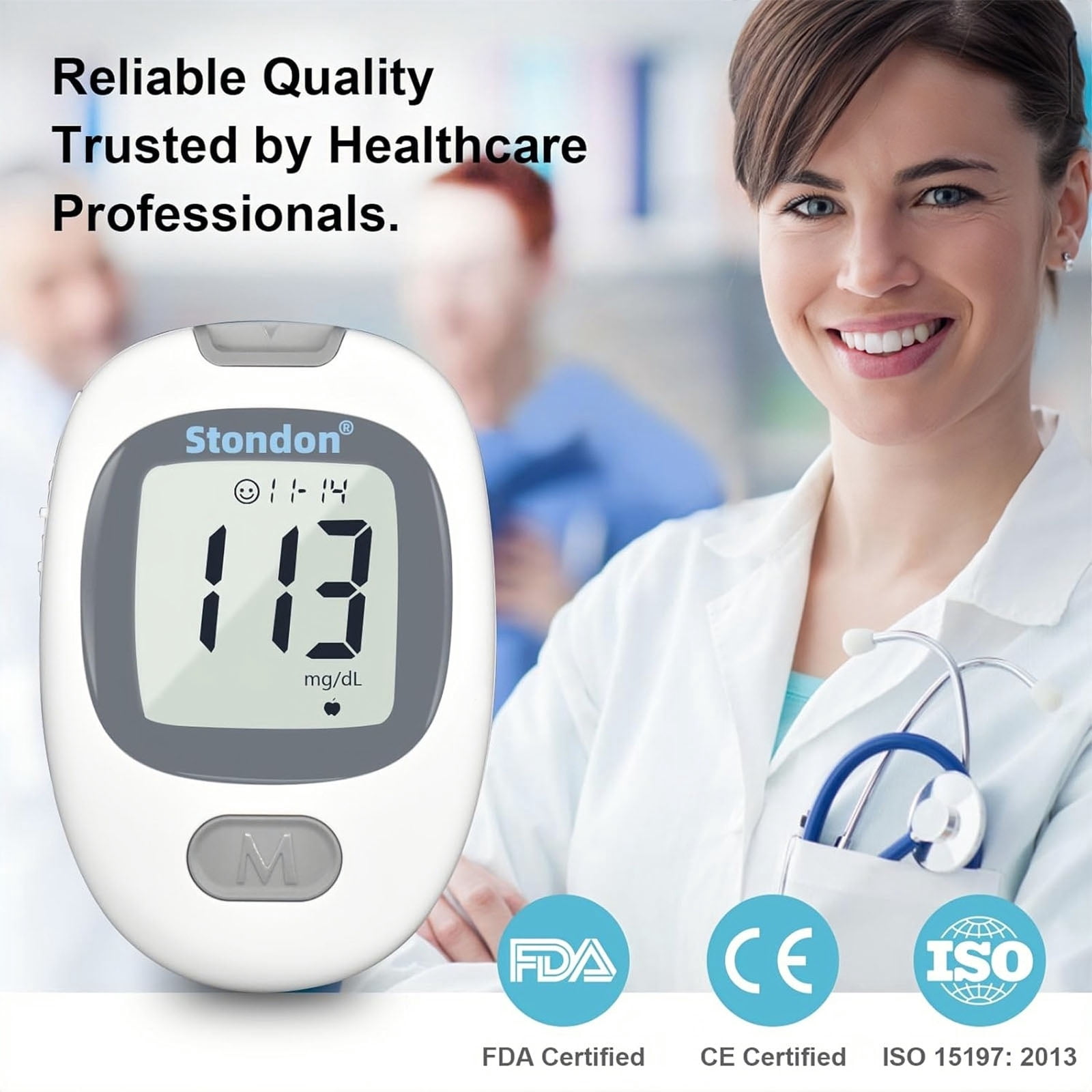 Stondon Blood Glucose Monitor Kit, Blood Sugar Testing Kit, 50 Glucometer Strips, 50 Lancets, Test Strips Blood Sugar Meter Glucometer，for people with diabetes
