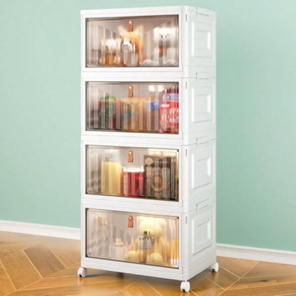 4 Tier Storage Bins with Lids 23QT Stackable Closet Organizers and Storage with Wheels Collapsible Storage Boxes Foldable Plastic Storage Containers for Home Office Dorm Room-White