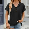thumbnail image 2 of RQYYD Womens Dressy Casual Tops V Neck Button Hooded Blouses Pleated Puff Sleeve Summer Shirts 2024, 2 of 4