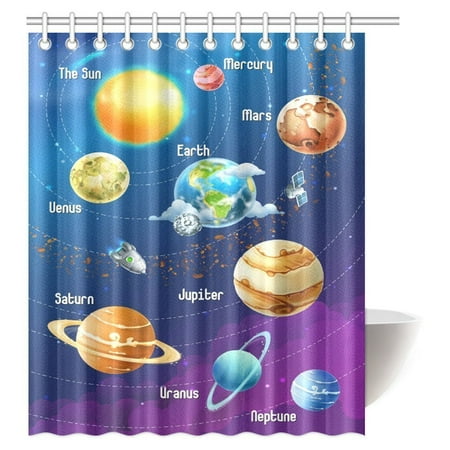 MYPOP Planet Universe Space Decor Collection, Educational Solar System Planets Neptune Venus Mercury Kids Science Bathroom Shower Curtain 60 X 72 Inches