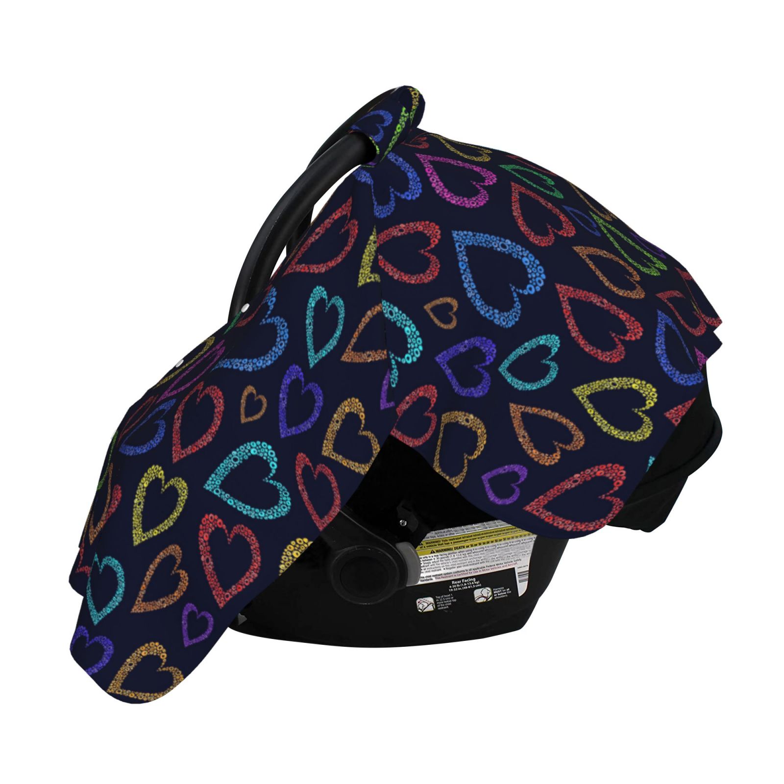 Naloa Colored Hearts Baby Car Seat Cover, Breathable Baby Carrier Cover, Multiuse Baby Carrier Cover & Nursing Breastfeeding Cover