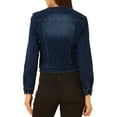 thumbnail image 3 of INSPIRE CHIC Veste en Denim Courte Sans Col à Manches Longues pour Femme, Boutonnée, TP Bleu Foncé, 3 of 6
