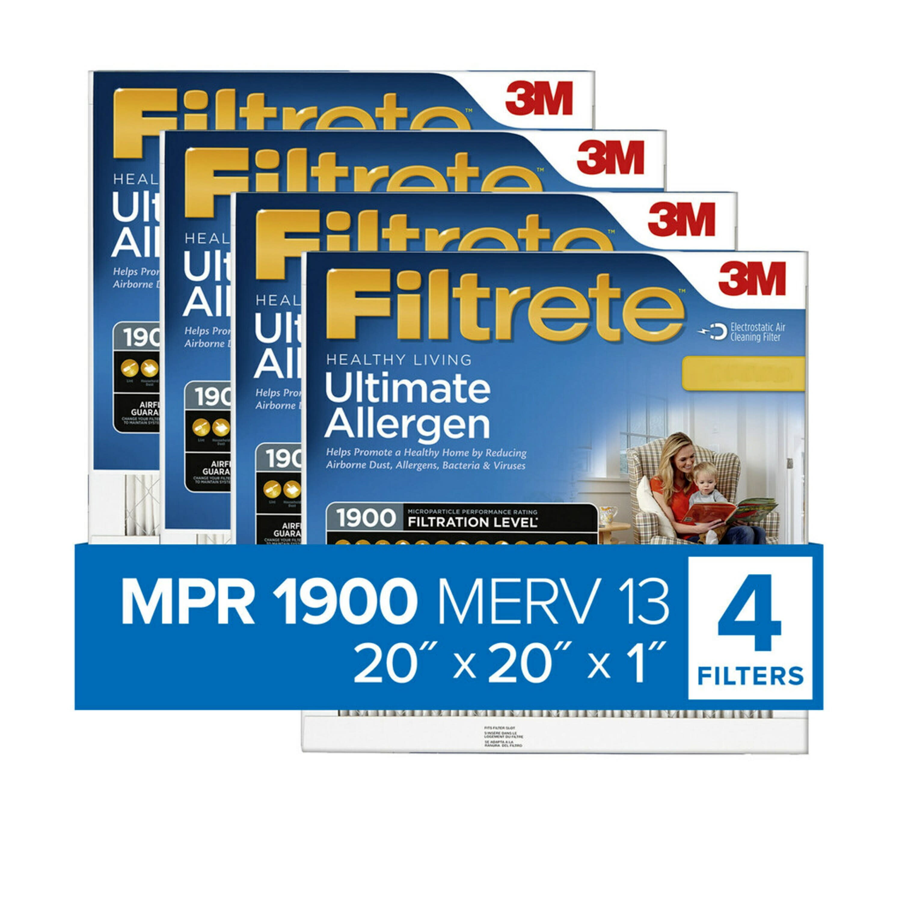 Pack of 4 by 3m 20x20x1 Filtrete Air Filter MERV 11 