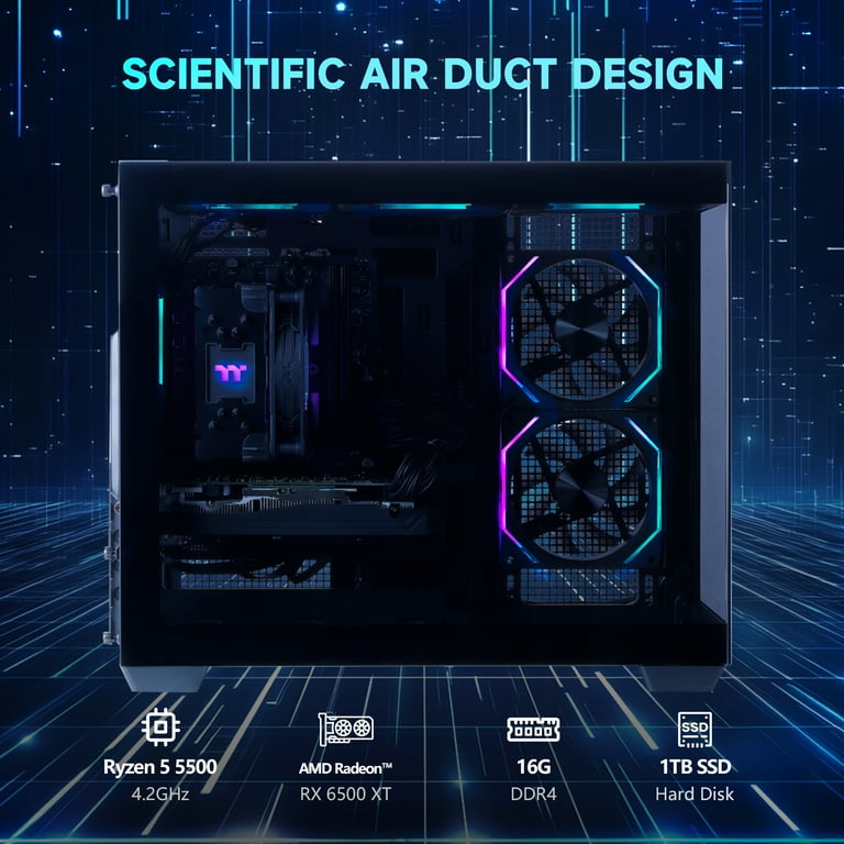 Mloong Gaming PC, AMD Ryzen 5 5500, Radeon RX 6600, 16GB RAM, 1TB