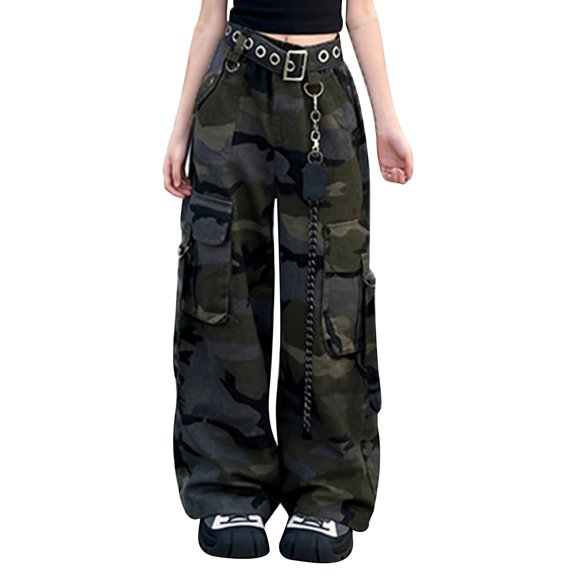 Generic Girls Y2K Baggy Cargo Pants Wide Leg Loose Camouflage Joggers with Pockets Kids Casual School Sport Street Dance Daily Wear