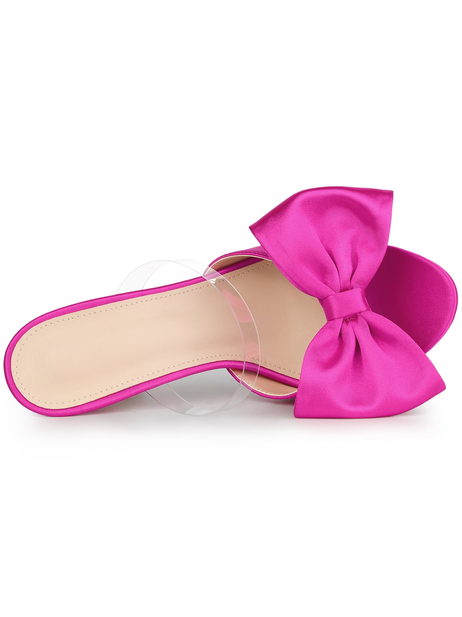 DARING DIVA Women's Bow Sandal Stiletto Heels Mules Black Heel Sandals Hot Pink 6