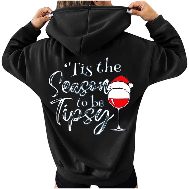Sudaderas sueltas de Navidad para mujer Sudaderas con capucha con cordón Camisas con gráficos en la espalda Jersey informal Tops de manga larga con bolsillo con mangas caídas en los hombros Pompotops gfhjh13805