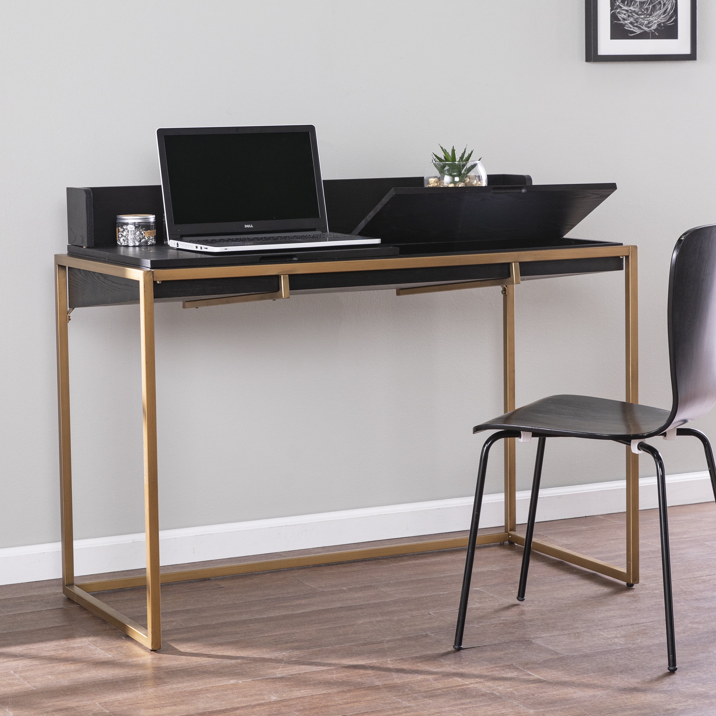 SEI Causeze Contemporary Flip Top Desk w Storage Black with Gold