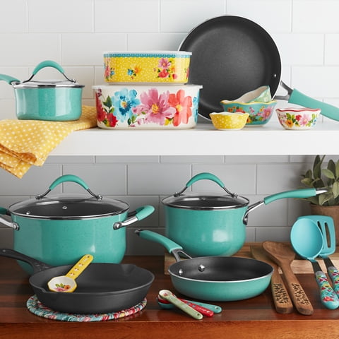 The Pioneer Woman Frontier Speckle 25pc Nonstick & Cast Iron Cookware Combo Set for sale online 
