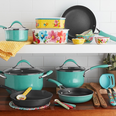 The Pioneer Woman Frontier Speckle 25-Piece Nonstick & Cast Iron Cookware Combo Set