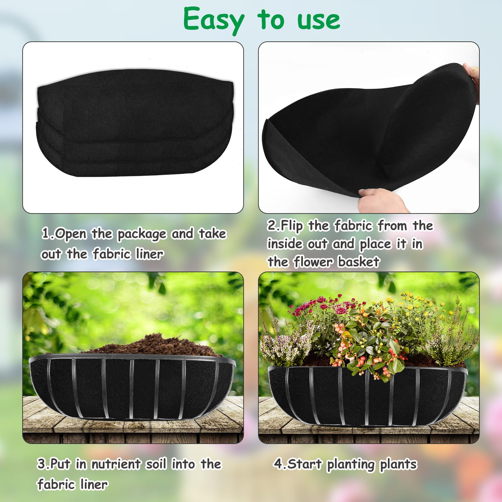 3 Pcs Fabric Planter Basket Liner- 30 inch Durable Hanging Basket Liners Replacement Coco Fiber Liner Alternative for Hanging Basket Flowers (Prevent Birds from Nesting)
