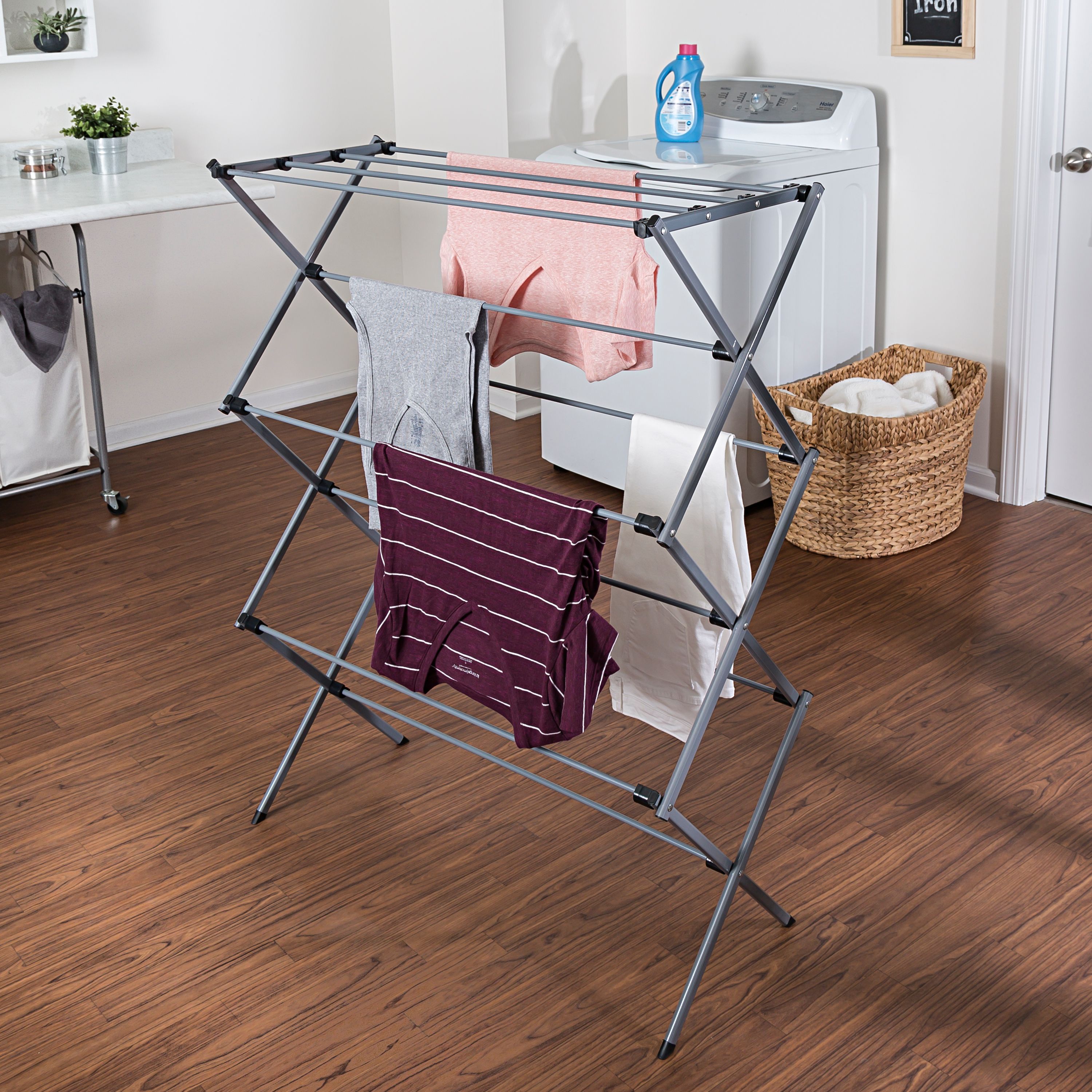 Honey-Can-Do Folding Metal Clothes Drying Rack, Gray - image 4 of 9