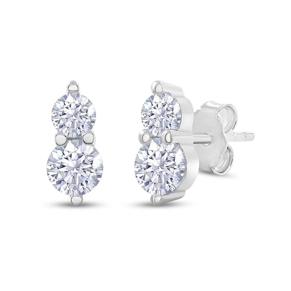 18k White Gold Plated Sterling Silver Post Two Stone Stud Earrings, 0.90 Carat (ctw) Moissanite Diamond Stud Earrings For Women | Trendy Jewelry Gifts For Her