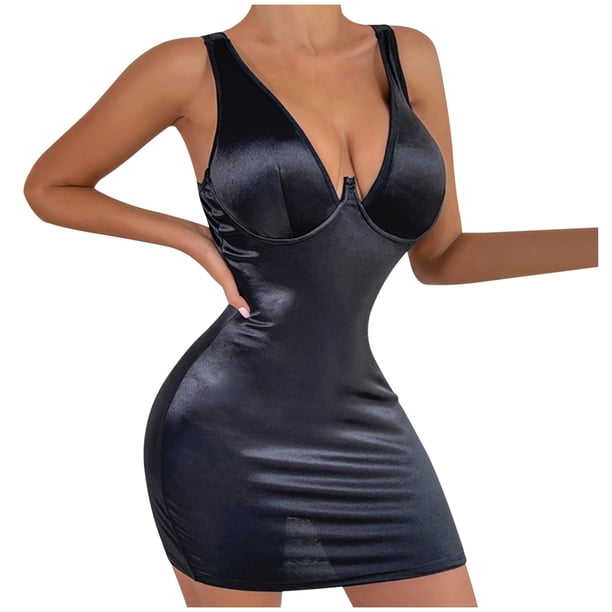 Vestido de satén a la cadera para mujer, elegante, Sexy, informal, ajustado, con tirantes, Color sólido Pompotops qwe12924
