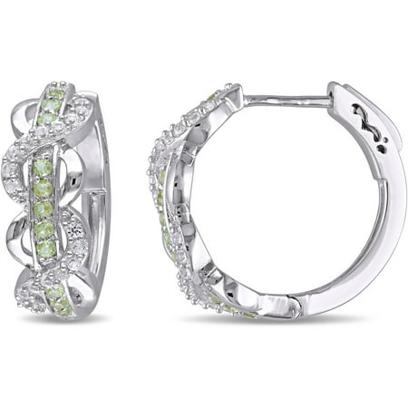 Tangelo 4/5 Carat T.G.W. Peridot and Created White Sapphire Sterling Silver Clip-Back Infinity Hoop Earrings