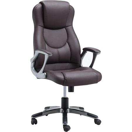 JJS High Back Swivel Executive Office Chair  Ergonomic Adjustable Home Computer Padded Leather Desk Chair with Wheels and arms Rest Back Lumbar Support  Coffee