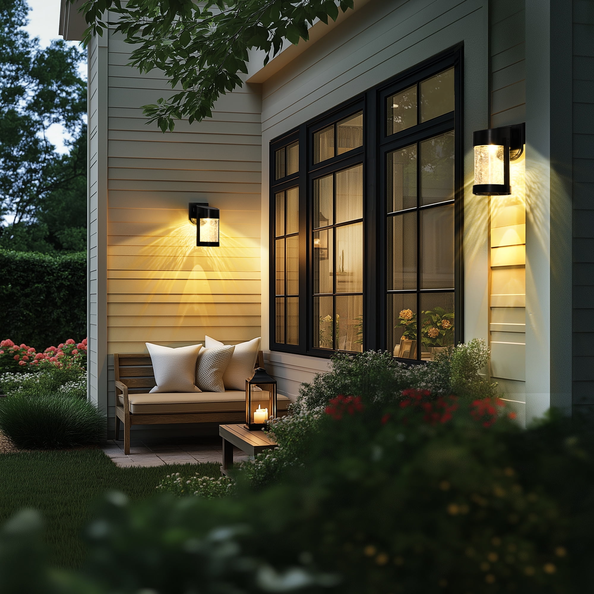 FKHouse Solar Outdoor Wall Lanterns, 2 Pack Outdoor Waterproof Lights Fixtures Wall Sconce with Glass for Patio, Garden