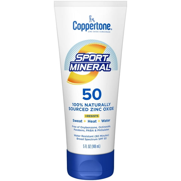Coppertone Sport Mineral Sunscreen SPF 50 Lotion | Zinc Oxide | UVA UVB Protection |  5 fl oz