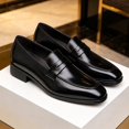 thumbnail image 5 of Men's Burgundy Polished Leather Penny Loafers Formal Dress Shoes, 5 of 5