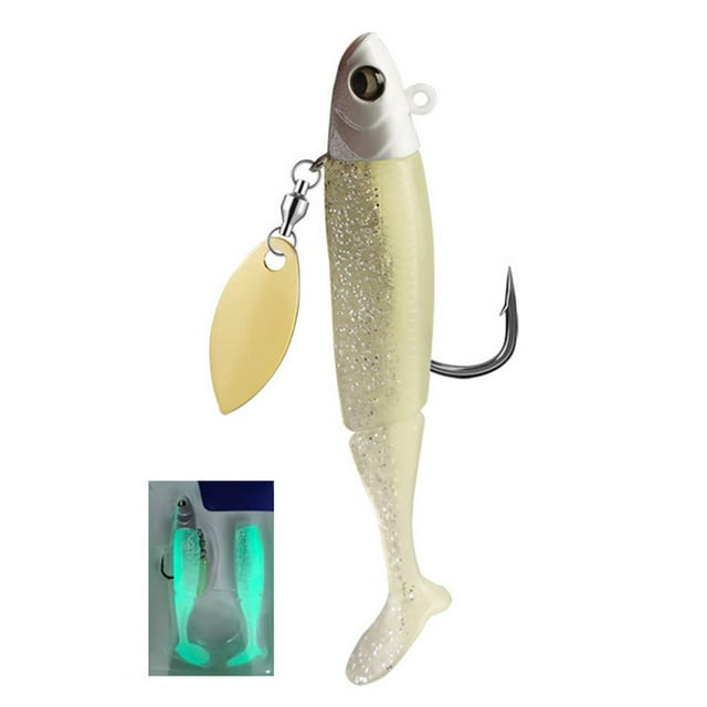Ensemble d'Appâts Souples en Plomb T-Tail Phosphorescents 20g Hameçon Simple Paillettes Bioniques